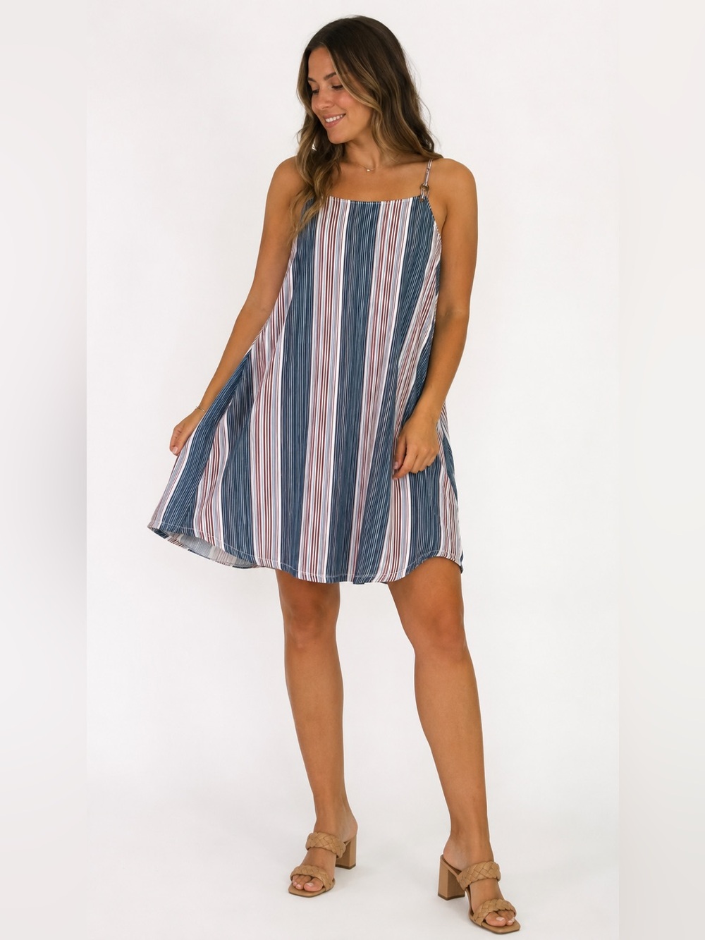 Doe & Rae Blue and White Striped Mini Dress